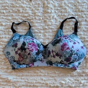 Torrid Dream Wire Free Push Up Bra 44DD Teal Purple Floral Wireless